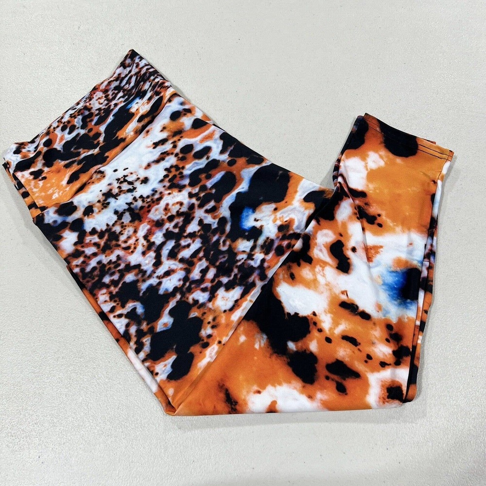 Agstract Apparel Leggings Womens 3X Orange Tie Dye Athletic Stretch Capri Fitted